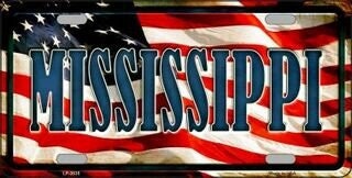 MISSISSIPPI State American Flag Background Metal License Plate Sign Novelty Vanity Craft Supply