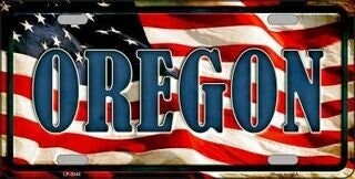 OREGON State American Flag Background Metal License Plate Sign Novelty Vanity