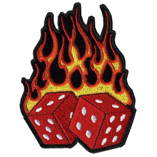 FLAMING DICE Patch - Blazing Dice Flames Gambeling Fire Biker Motorcycle Embroidered Patch Appliqué