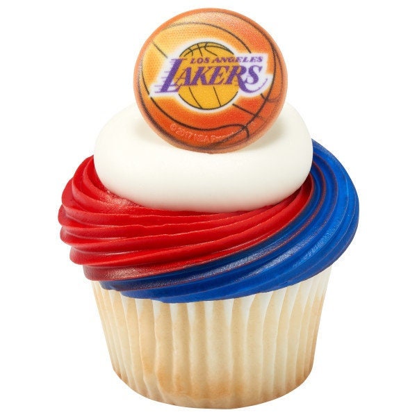 12 LA LAKERS Cupcake Rings NBA Los Angeles Cake Toppers for Birthday Party Decoration