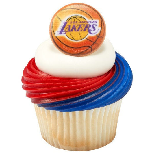 12 LA LAKERS Cupcake Rings NBA Los Angeles Cake Toppers for Birthday Party Decoration Craft Supply
