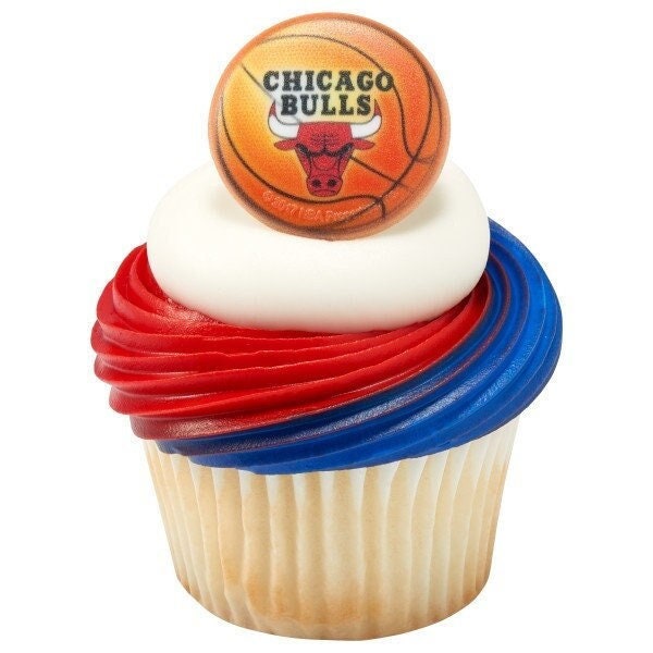 12 CHICAGO BULLS Cupcake Rings NBA Bulls Cake Toppers for Birthday Party Decoration Craft Supply