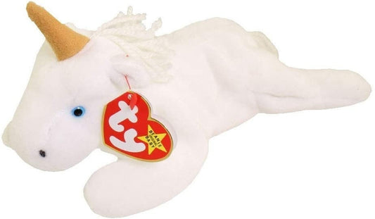 MYSTIC The Unicorn (tan horn & yarn mane) Ty Beanie Baby Retired Beanbag Plush - New with Tags