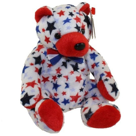 RED the Bear Ty Beanie Baby Beanbag Plush - New with Tags Vintage Retired Patriotic