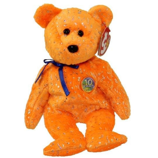 DECADE the Bear (Orange Version) Ty Beanie Baby Beanbag Plush - New with Tags Vintage Retired