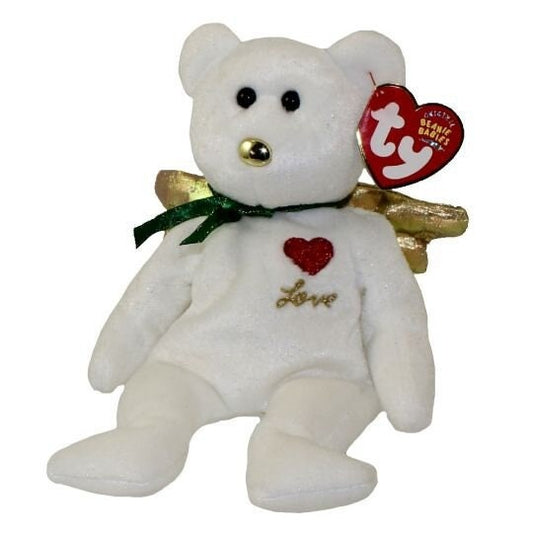 GIFT the bear (White with Gold wings) Ty Beanie Baby Beanbag Plush - New with Tags Vintage Retired
