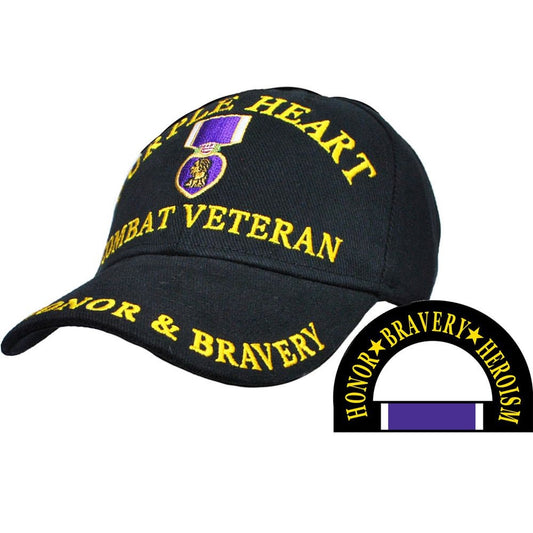 PURPLE HEART Combat Veteran Embroidered Cap Hat - United States Military Veteran Vet Honor Bravery Craft Supply