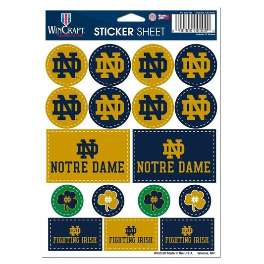 Wincraft NOTRE DAME Sticker Sheet Decal - Vinyl Die-Cut Decal Stickers Set Fighting Irish Craft Supply