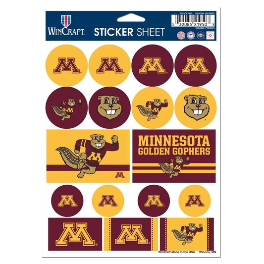 Wincraft MINNESOTA GOLDEN GOPHERS Sticker Sheet Decal - Vinyl Die-Cut Decal Stickers Set University of Minnesota Craft Supply