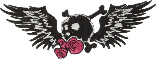 SKULL With Wings Roses Patch - Winged Skull Embroidered Patch Applique Craft Supply