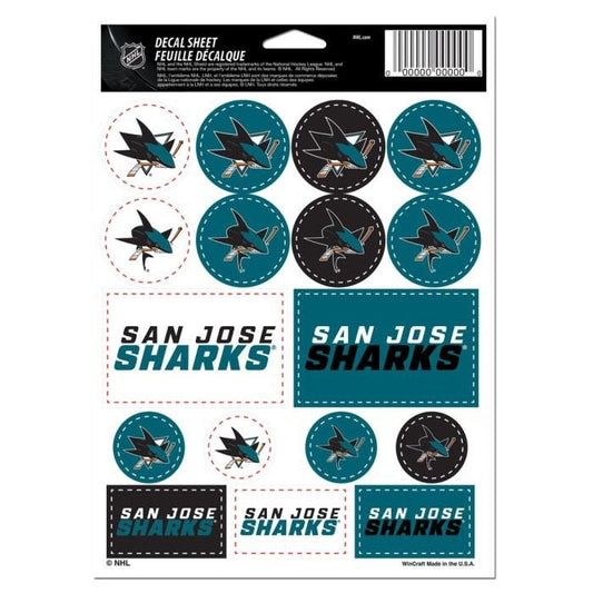 Wincraft SAN JOSE SHARKS Sticker Sheet Decal - Vinyl Die-Cut Decal Stickers Set Hockey Craft Supply