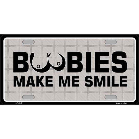 Boobies Make Me Smile Metal License Plate Sign Novelty Vanity Craft Supply