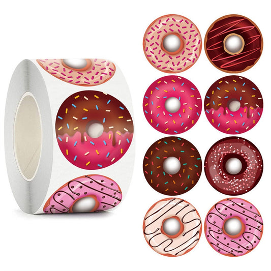 500 Donut Stickers - Small 1" Teacher Reward Stickers, Incentive Roll Sticker For School Party Gift Wrapping Craft Supply