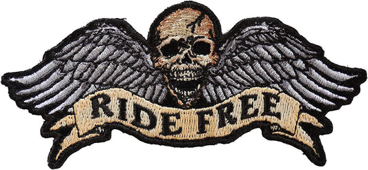 Ride Free Winged Skull Small Patch - 4.5x2.5 inch – Motorcycle Embroidered Patch Appliqué Craft Supply