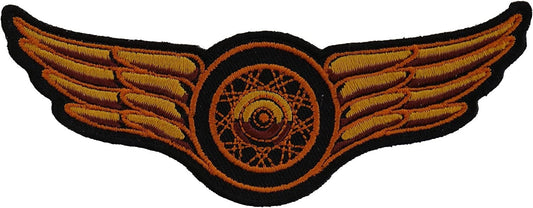 Winged Wheel Small Orange Patch - 5x2 inch – Biker Embroidered Patch Appliqué Craft Supply
