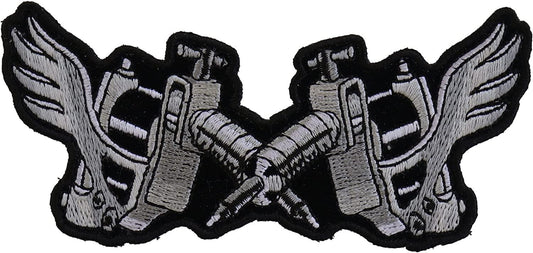 Tattoo Guns Wings Patch Small - 4.5x2 inch – Motorcycle Embroidered Patch Appliqué Craft Supply