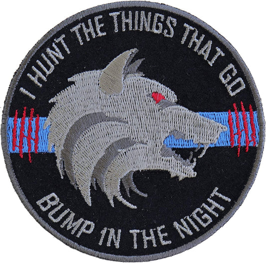 Thin Blue Line Bump in The Night Wolf Patch - 3.5x3.5 inch - Embroidered Patch Appliqué Craft Supply