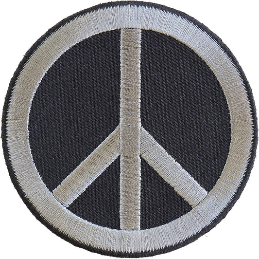 Peace Sign Patch Gray On Black - 3x3 inch – Motorcycle Embroidered Patch Appliqué Craft Supply
