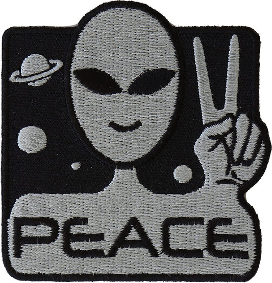 Peace Alien Fun Patch - 3x3 inch – Funny Embroidered Patch Appliqué Craft Supply