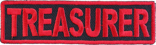 Treasurer Patch Red - 3.5x1 inch – Biker Embroidered Patch Appliqué Craft Supply