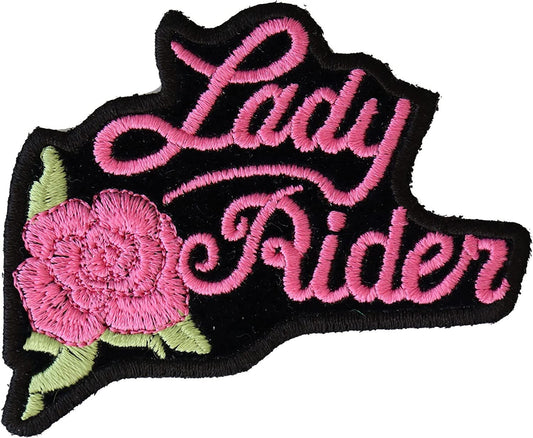 Pink Lady Rider Rose Biker Patch - 3x2.5 inch – Motorcycle Embroidered Patch Appliqué Craft Supply