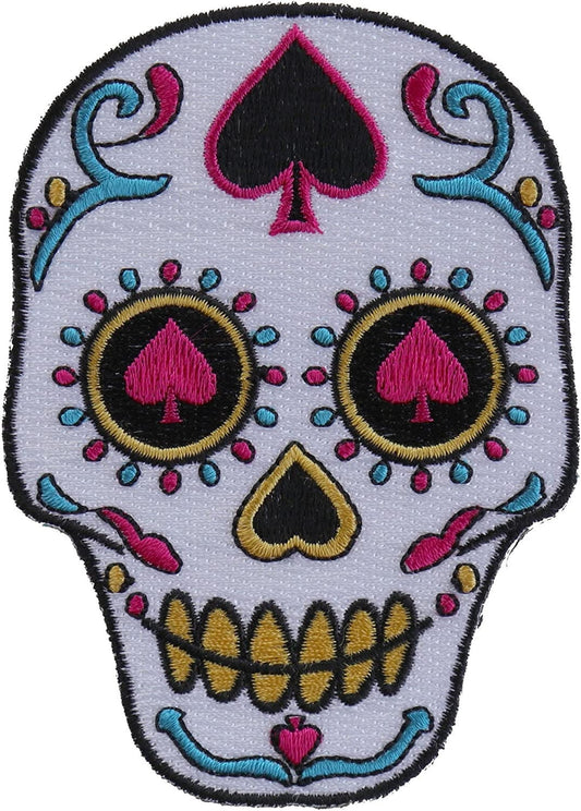 Sugar Skull Spades Small Patch - 2.9x4 inch – Motorcycle Embroidered Patch Appliqué Craft Supply