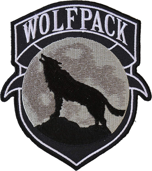 Wolfpack Patch Wolf Howling Moon Silhouette - 4x3.6 inch – Motorcycle Embroidered Patch Appliqué Craft Supply