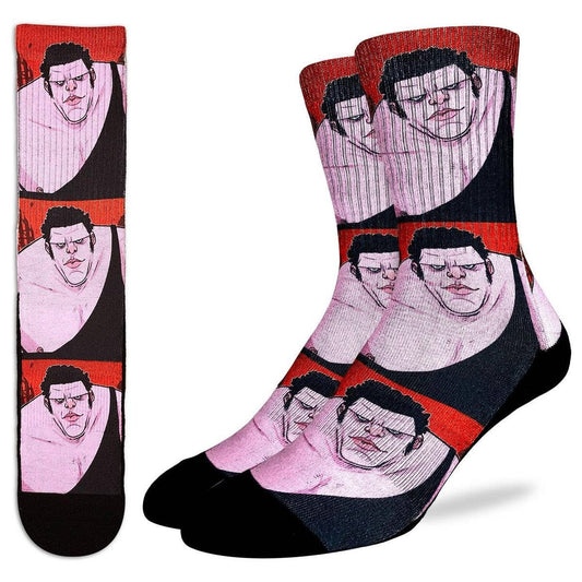 ANDRE THE GIANT Illustration Crew Socks - Wrestling Novelty Active Fit Socks - Men's Adult 8-12 Unisex - For Craft Costume Supply