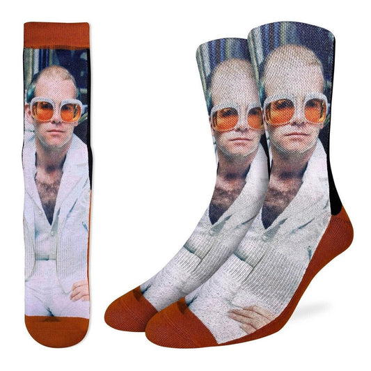ELTON JOHN White Jacket Crew Socks - Officially Licensed Rock Band Music Novelty Socks - Men's Adult 8-12 Unisex - For Craft Costume Supply