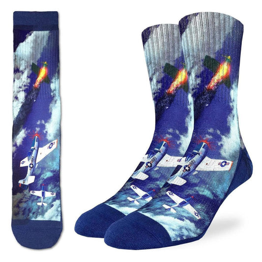 P-51 MUSTANG FIGHTER Crew Socks - Aircraft Jet Fighter Plane Novelty Active Fit Socks - Men's Adult 8-12 Unisex - For Craft Costume Supply