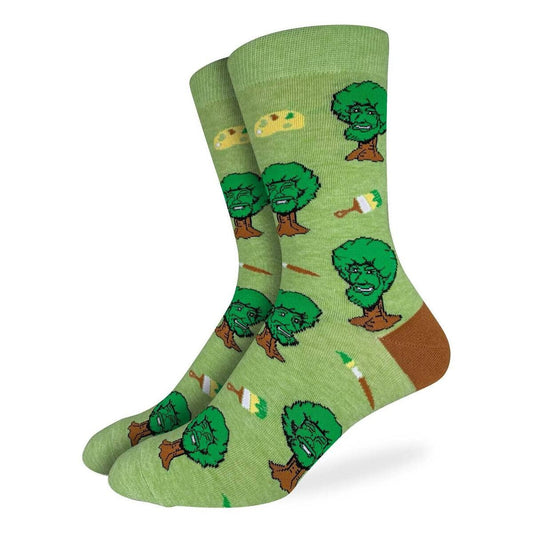 BOB ROSS Happy Trees Crew Socks - Novelty Active Fit Socks - Men's Adult 8-12 Unisex - For Craft Costume Supply