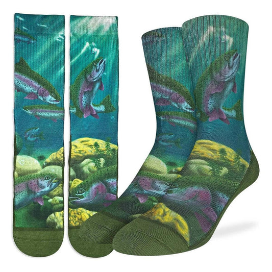 BROWN TROUT Crew Socks - Fish Aquarium Novelty Active Fit Socks - Men's Adult 8-12 Unisex - For Craft Costume Supply