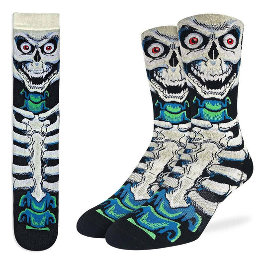 EVIL SKELETON Crew Socks - Skull Skeleton Bones Novelty Active Fit Socks - Men's Adult 8-12 Unisex - For Craft Costume Supply