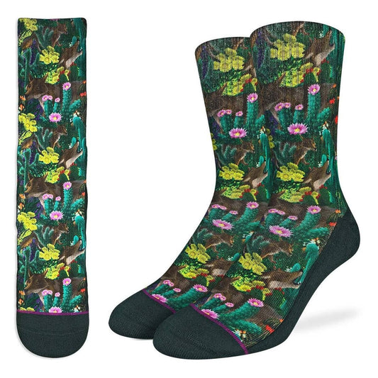 CACTUS COYOTES Crew Socks - Novelty Active Fit Socks - Men's Adult 8-12 Unisex - For Craft Costume Supply