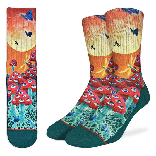 MAGICAL MUSHROOM Crew Socks - Mushrooms with Eyes Novelty Active Fit Socks - Men's Adult 8-12 Unisex - For Craft Costume Supply