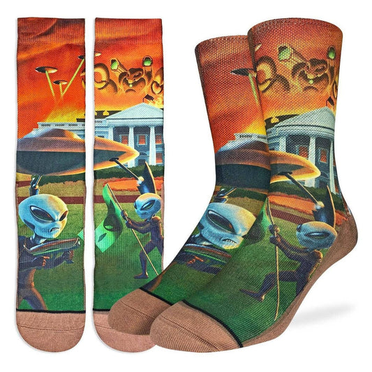 ALIEN INVASION Crew Socks - Aliens UFO Novelty Active Fit Socks - Men's Adult 8-12 Unisex - For Craft Costume Supply
