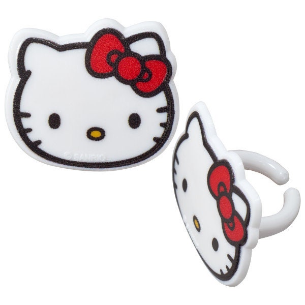 12 HELLO KITTY Cupcake Rings - Hello Kitty Cupcake Decorations Cake Toppers for Birthday Party Decoration Craft Supply