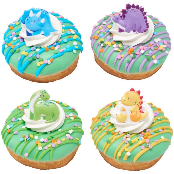 12 CUTSEY DINOSAURS Cupcake Rings - Cupcake Topper Decorations Cake Toppers for Birthday Party Decoration Craft Supply