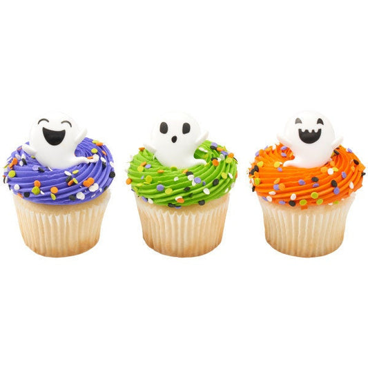 12 Ghosts Cupcake Rings - Silly Ghost Faces Halloween Party Cake Toppers for Birthday Party Decoration Craft Supply