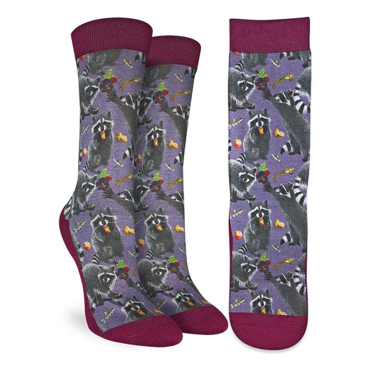 HUNGRY RACCOONS Crew Socks - Novelty Active Fit Socks - Women's Adult 5-9 Unisex - Raccoon Animal - For Craft Costume Supply