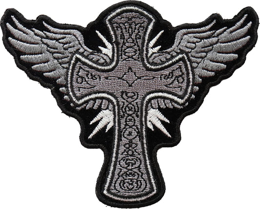 Cross with Wings Iron on Christian Patch - 4x3.2 inch - Christian Embroidered Patch Appliqué Craft Supply