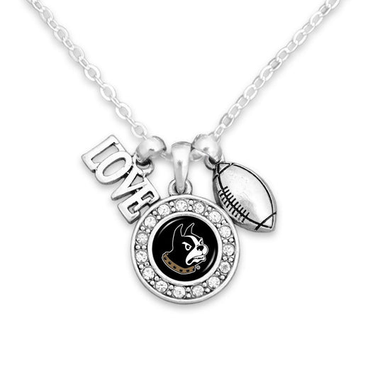 Officially Licensed WOFFORD TERRIERS Necklace with Football, Love and Logo Pewter Charms Sterling Plated - Wofford College