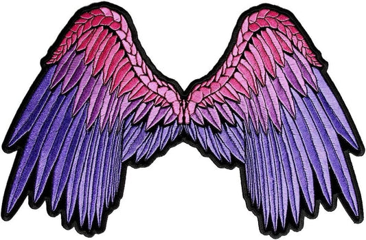 Small Beautiful Angel Wings Pink Biker Patch - Embroidered Iron on Patch - Motorcycle Biker Craft Supply