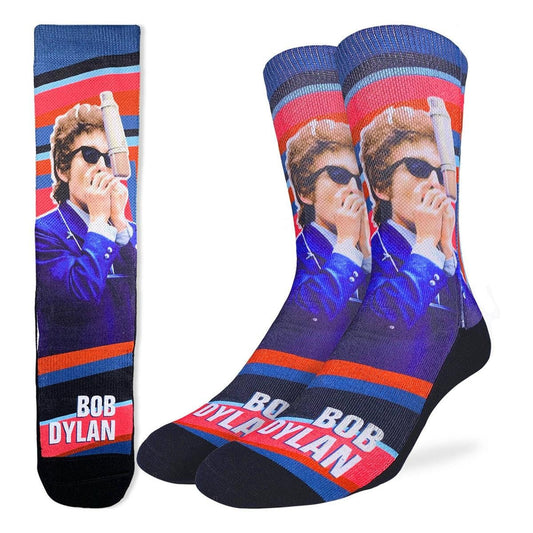 BOB DYLAN Playing Harmonica Crew Socks - Officially Licensed Rock Band Music Novelty Socks - Men's Adult 8-12 Unisex - Craft Costume Supply