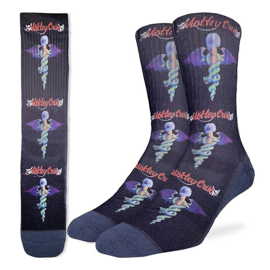 MOTLEY CRUE Dr. Feelgood Crew Socks - Officially Licensed Rock Band Music Novelty Socks - Men's Adult 8-12 Unisex - For Craft Costume Supply