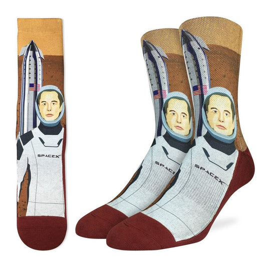 ELON MUSK On Mars Crew Socks - Inventor Investor Space Novelty Active Fit Socks - Men's Adult 8-12 Unisex - For Craft Costume Supply