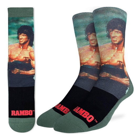 RAMBO Shooting Socks - Sylvester Stallone Movie Series Officially Licensed Novelty Socks - Men's Adult 8-12 Unisex - Craft Costume Supply
