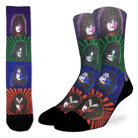 KISS Band Pop Art Crew Socks - Officially Licensed KISS Rock Band Music Novelty Socks - Men's Adult 8-12 Unisex - For Craft Costume Supply