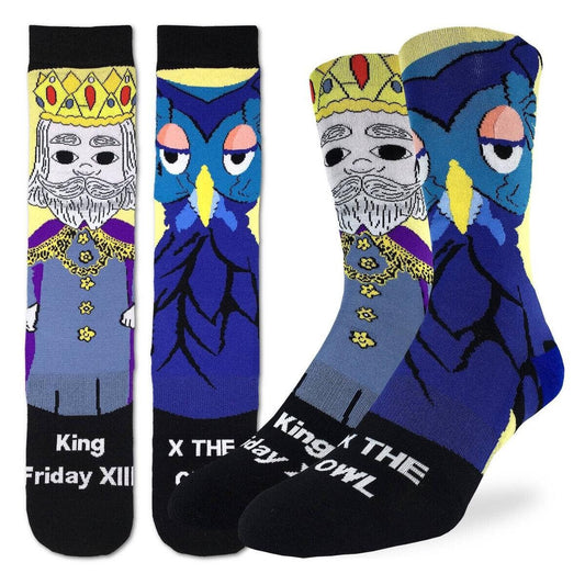 MISTER ROGERS King Friday Crew Socks - Iconic Television Host Novelty Active Fit Socks - Men's Adult 8-12 Unisex - For Craft Costume Supply