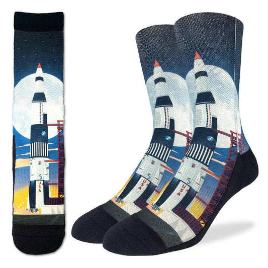 SATURN V Rocket Launch Socks - Space Moon Missions Officially Licensed Novelty Socks - Men's Adult 8-12 Unisex - For Craft Costume Supply